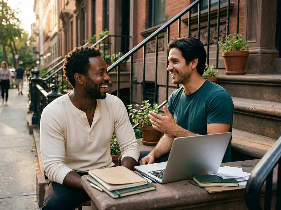 The Clean Runway founders on a brownstone stoop